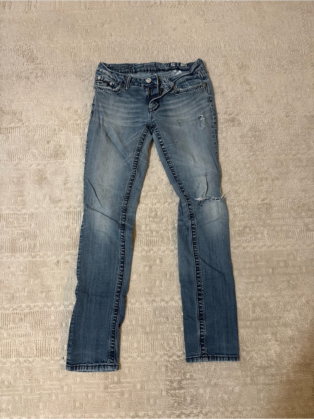Miss Me Faded Blue Skinny Jeans with Light Distressing